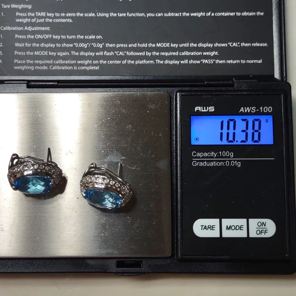 Hold For Sara- Blue Topaz earrings 14kt white gold, channel set diamonds, French - Picture 7 of 9